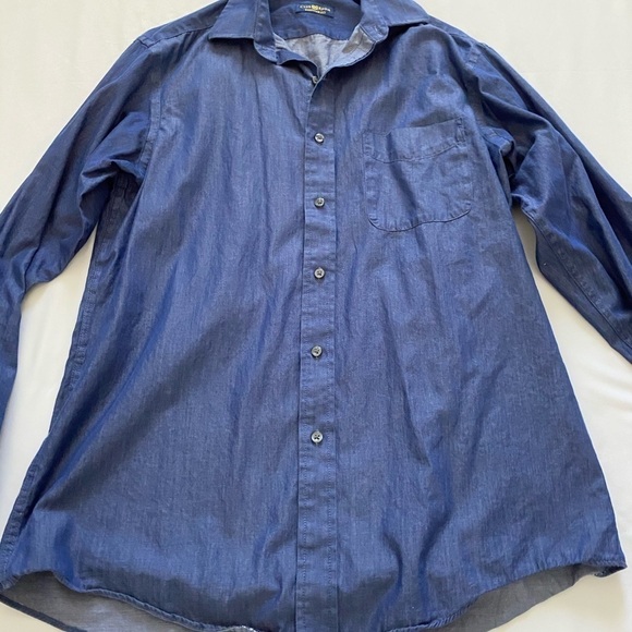 Club Room Men’s Blue Button Down Shirt Neck size 15 sleeves 34/35 - Picture 3 of 8